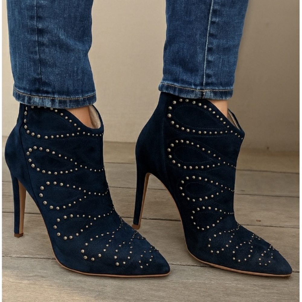Joe's Blue Leather studded stiletto  Western ankle boots Sz 7